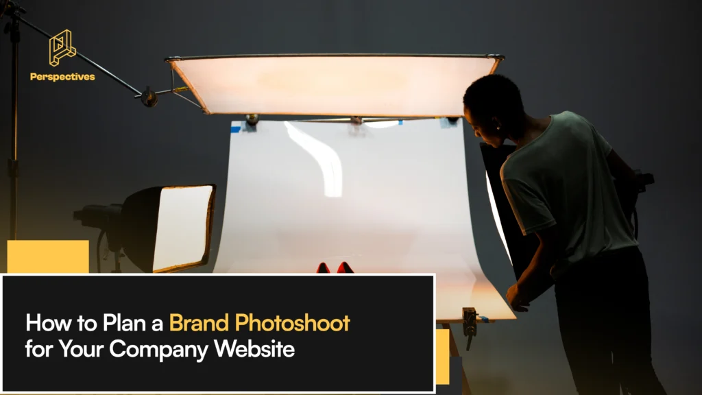 Photographer preparing a studio setup for a company brand photoshoot