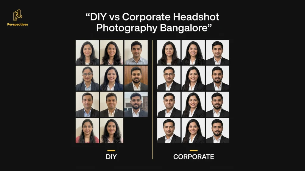 Comparison of DIY phone photos and professional corporate headshots in Bangalore