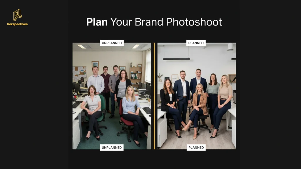 Comparison of an unplanned and professionally planned company team photoshoot