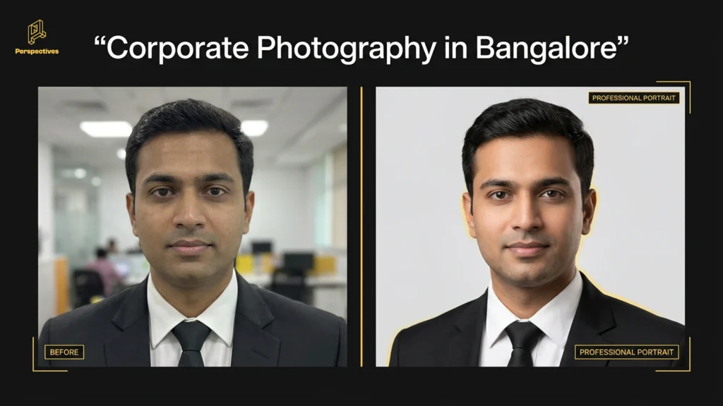 Corporate photography Bangalore before and after headshot comparison