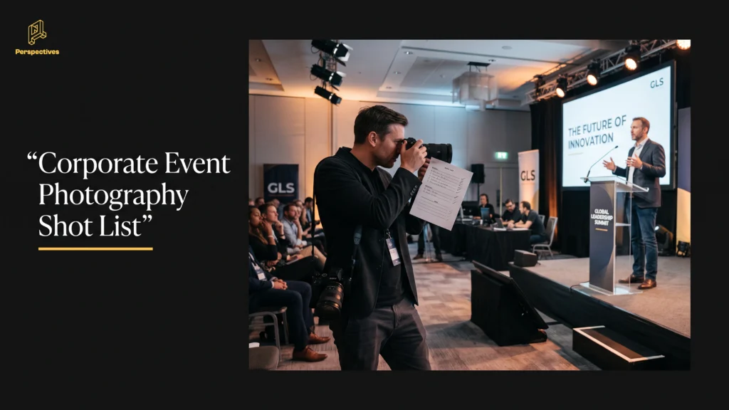 Corporate event photographer capturing a speaker and audience during a conference