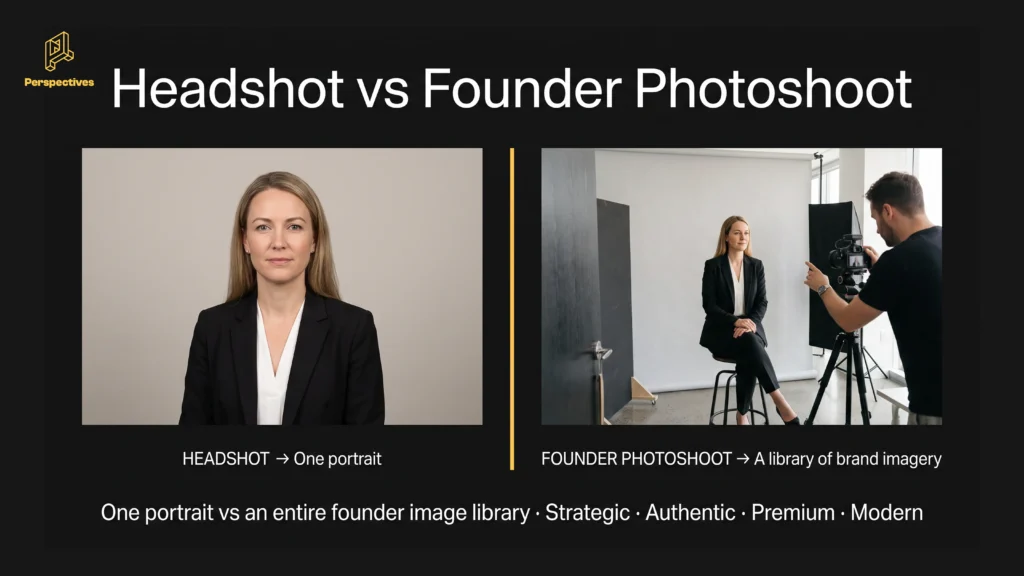 Comparison of a professional headshot and a founder photoshoot for personal branding
