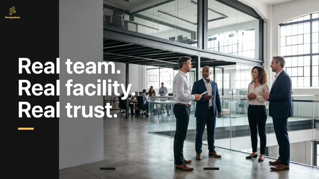 B2B professionals reviewing website visuals to build trust with business buyers