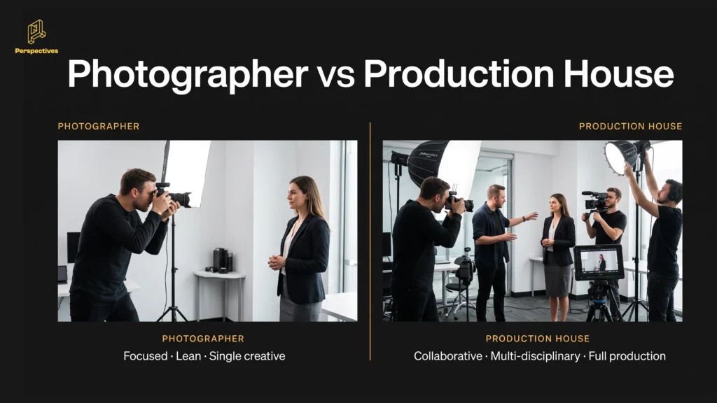Comparison of a freelance photographer and production house delivering different creative outputs